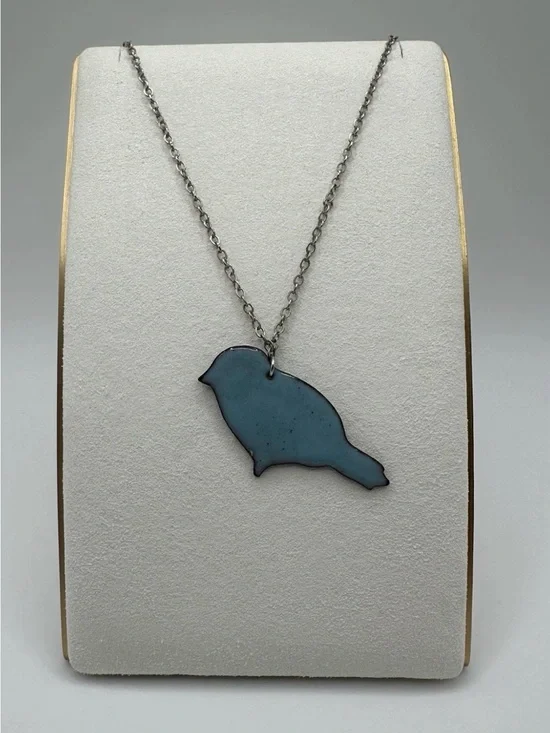 Blue Bird Sterling Silver 925 Pendant Necklace Bluebird Copper Enamel 18