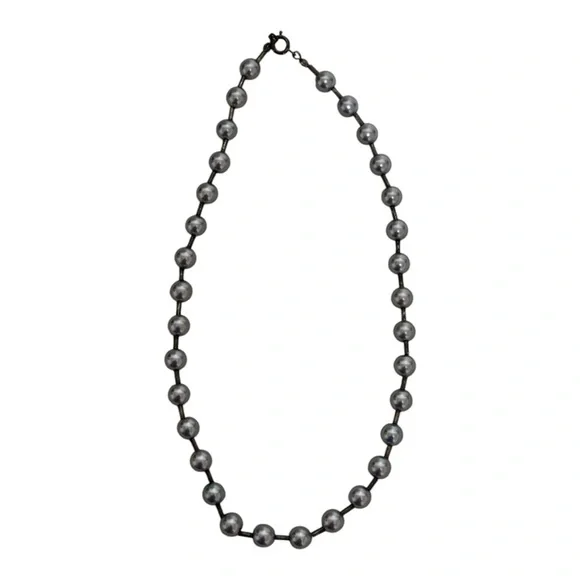 Beaded Necklace with Ring Clasp Closure Silver Women