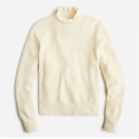 J. Crew Ruffleneck merino wool blend‎ sweater Sz XS ivory cream