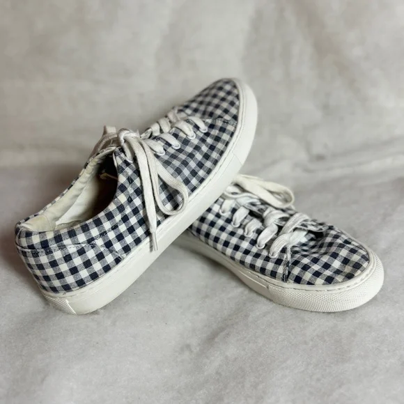 J. Crew Blue‎ and White Gingham Plaid Sneakers Womens Size 8, Preloved