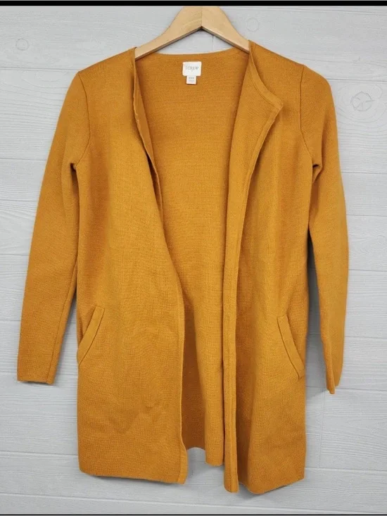 J. Crew Vanessa Cotton Open Front Sweater Jacket Mustard Yellow Size Small