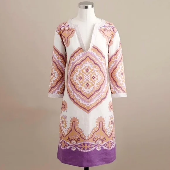 J. Crew Beach Travel Linen Cream Bazaar Tunic Dress XS