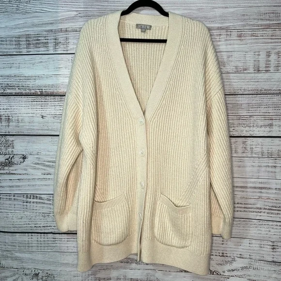 J Crew XXL Ribbed V‎ Neck Cardigan Sweater Alpaca Oversized Cream