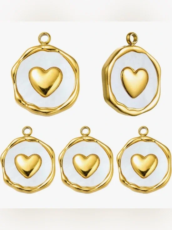 Gold Heart Pendant Charm Set of 5