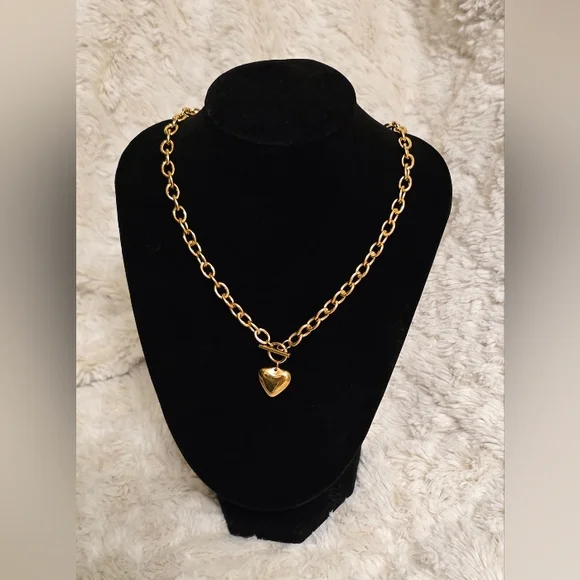 Stainless Steel Gold Overlay Minimalist‎ Toggle Heart Pendant Necklace NWT