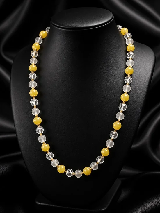 Yellow and Frosted Bead Necklace - Women Jewelry