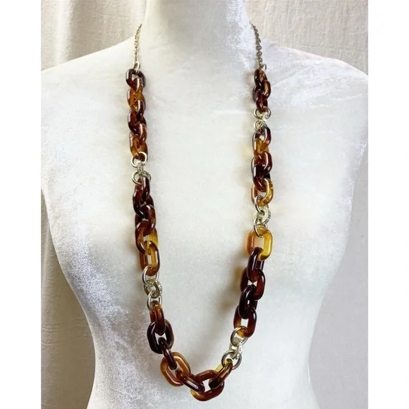 Loft Ann Taylor Long Faux tortoise acrylic link Chain necklace