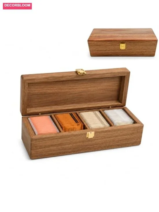 Acacia Wooden Tea Bag Organizer with 4 Compartments, Tea Storage Box