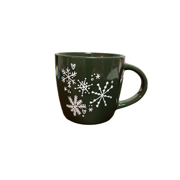 Starbucks 14oz Green Ceramic Coffee Mug with Snowflake Design