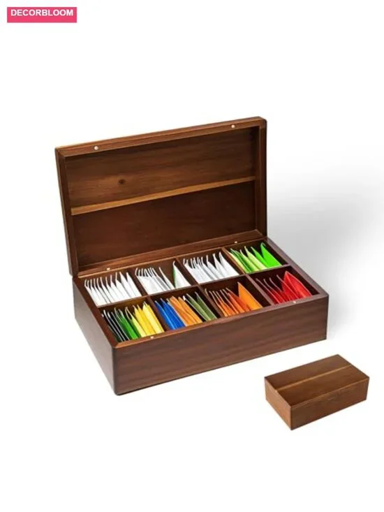 Acacia Wood Tea Bag Organizer with Magnetic Lid, 8 Compartments