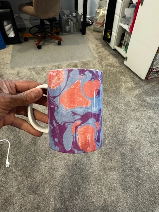 Handmade Marbled Ceramic Mug - Purple & Coral Blue Swirl