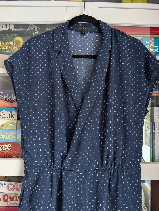 J. Crew Navy Blue Geometric Dot V-Neck Jumpsuit H6250 SP18 Size 6