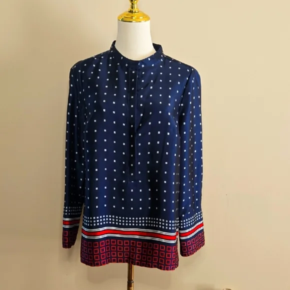 J.Crew Navy Geometric Print Tunic –‎ Classic Preppy Polished Style XS