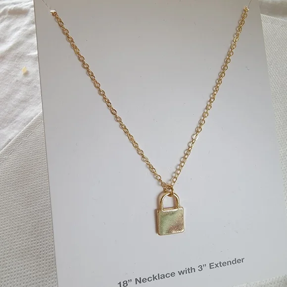 Padlock Pendant Necklace | Gold Tone | Small Charm