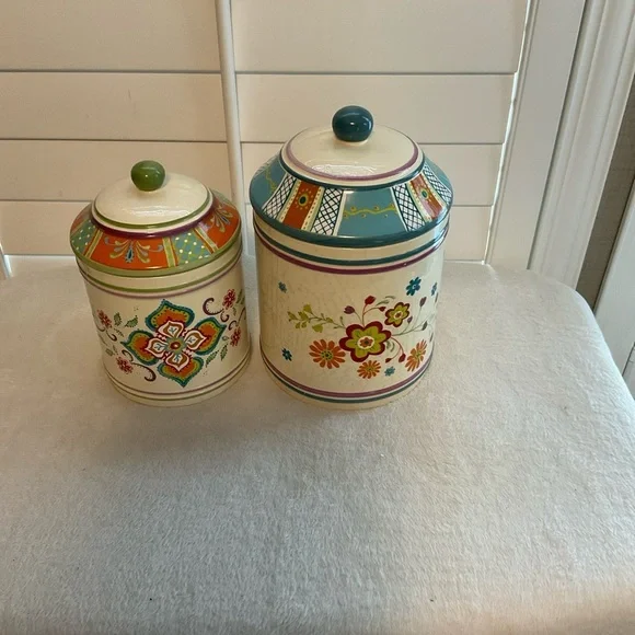 Ceramic Floral Canister Set - Colorful Pattern
