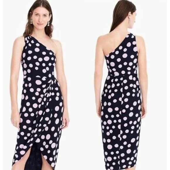 NWT J.Crew silk one shoulder polka dot dress size‎ 6