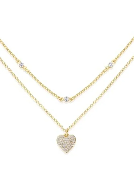 New - Mothers Day Gifts for Women Double‎ Layered Heart Shaped Gold Necklace