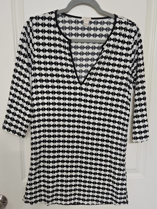 J. Crew Black and White Geometric V-Neck Tunic
