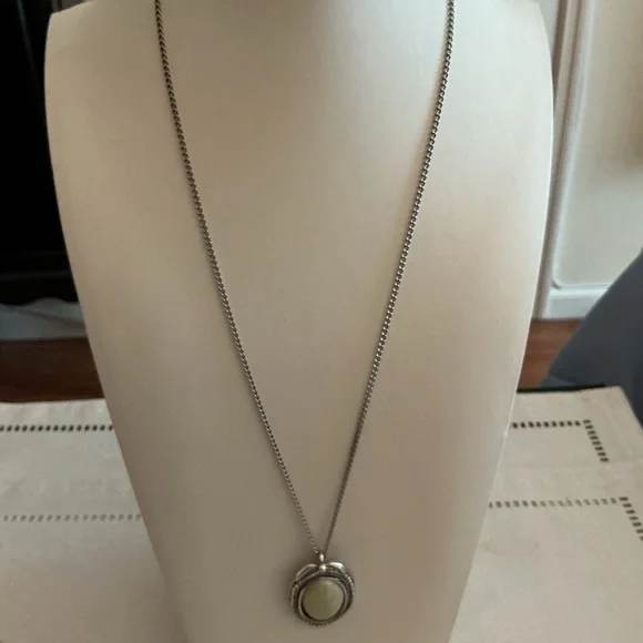 Pale Green Oval Acrylic Antique Silver Tone Pendant Necklace