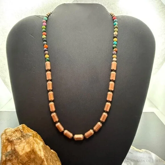 Southwestern Style 4-6mm Copper Navajo Pearl,Cylinder, Multistone Beads Necklace