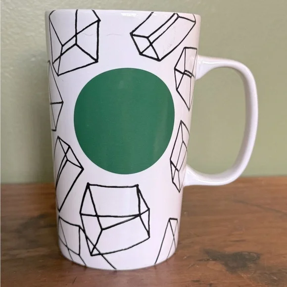 2014 Starbucks Coffee Tall‎ 5.5'' Mug Cube Design Green Dot Collection 16 oz Cup