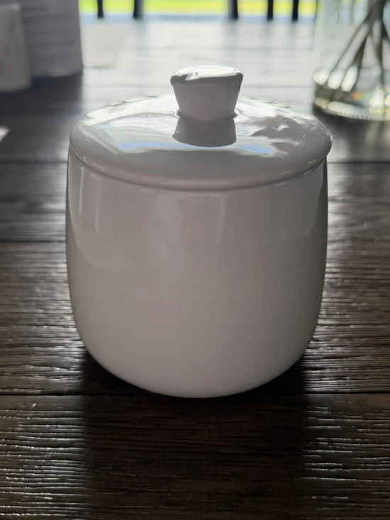 Crate&Barrel White Ceramic Sugar Jar with Lid