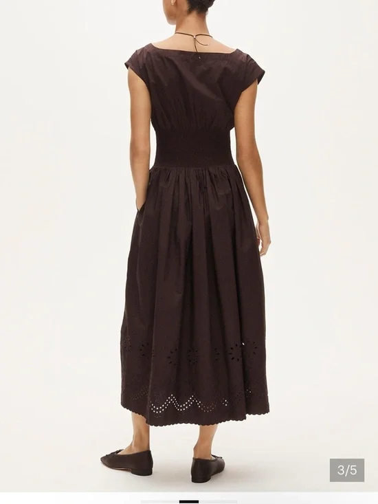 J. Crew Dark Brown Smocked Midi Skirt with Eyelet Hem
