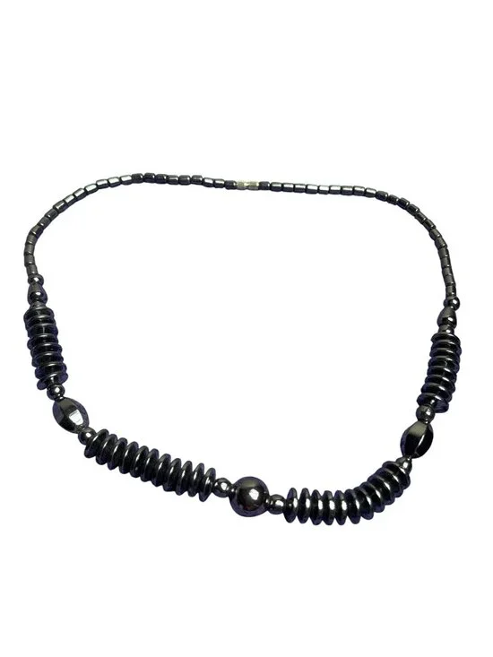Artisan Hematite Beaded Necklace Silvertone Barrel Clasp 17 inches Long