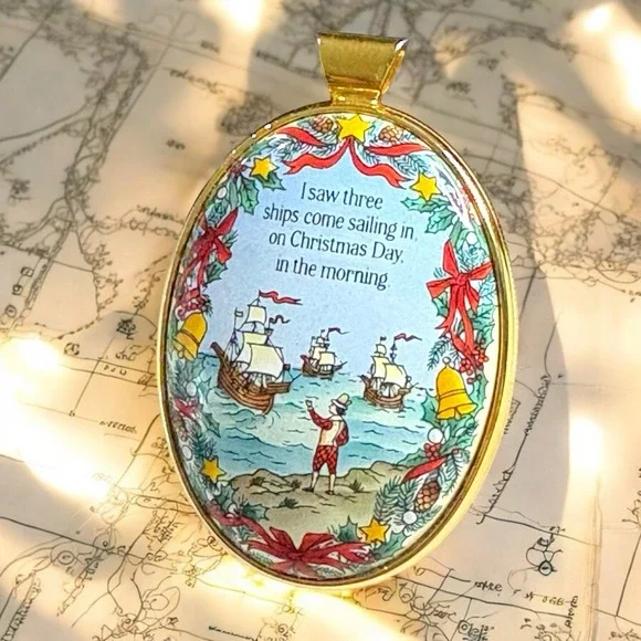 Halcyon Days Enamels Christmas 1992 I Saw Three Ships Pendant Limited Edition 83