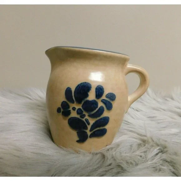 Pfaltzgraff Folk Art Cream Pitcher Creamer‎ Tan Blue 4 1/4