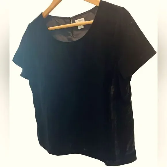 J.Crew Black Velvet Short Sleeve Blouse Top Size Small
