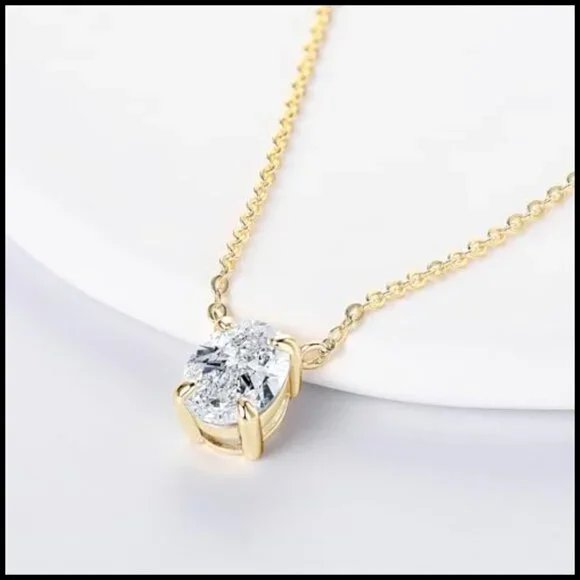 2ct Oval Moissanite Pendant Necklace 925 Sterling Silver Platinum Plated