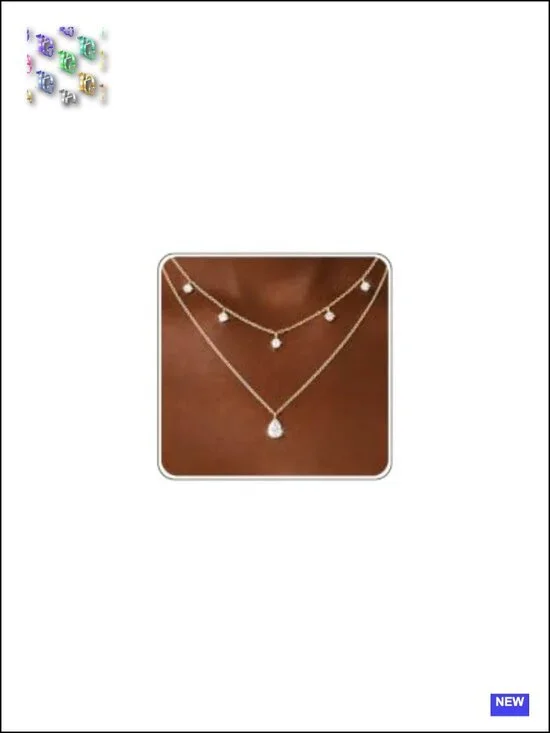 14K Gold Plated Layered Necklace Set with Cubic Zirconia, 2 Separate Chains,