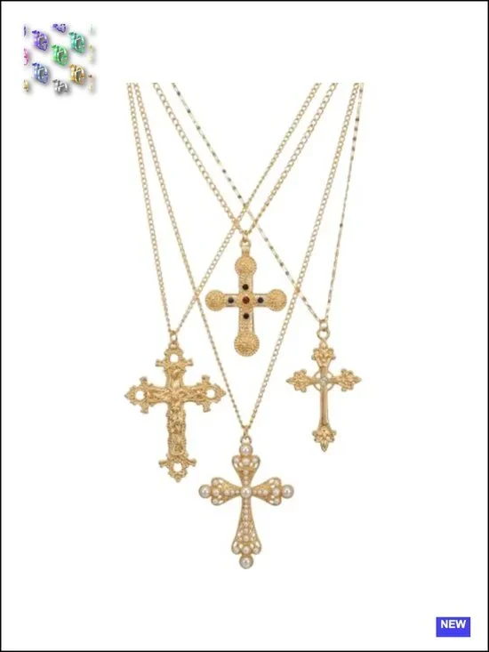 4-Piece Layered Cross Pearl Necklace Set Silver