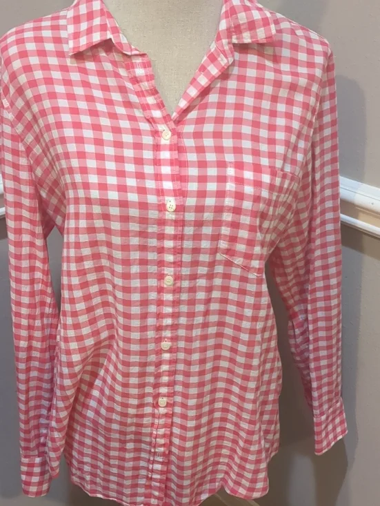J Crew Red and White Gingham Button-Up Shirt