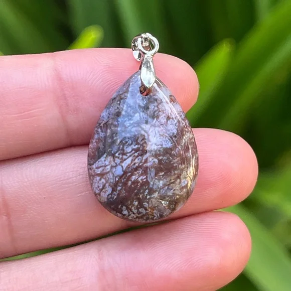Silver plated small red moss agate‎ pendant