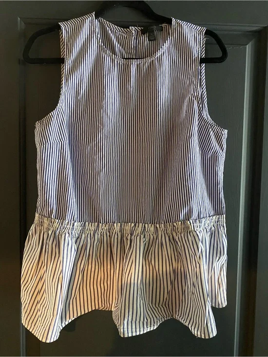 J. Crew Striped Sleeveless Peplum Top in Navy and White