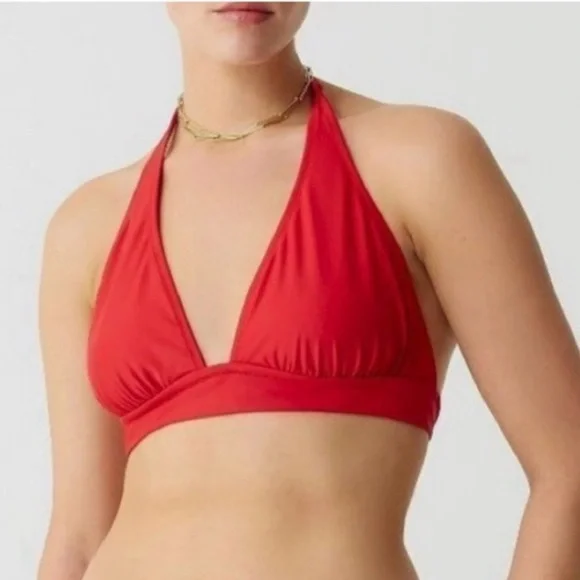 New J. Crew Red DD Halter Swimsuit Bikini Top