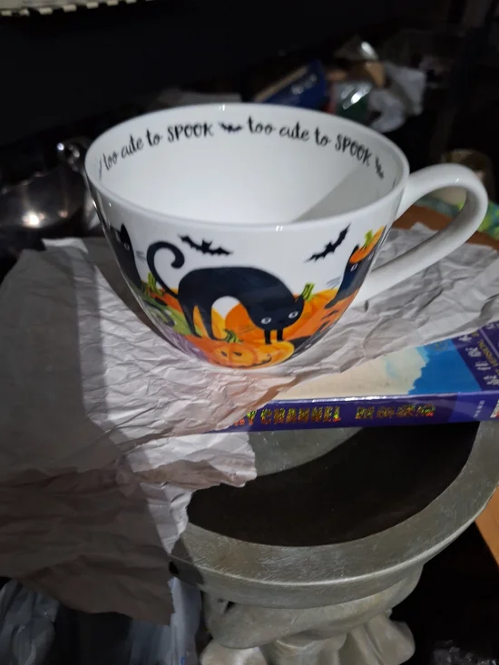 Halloween Black Cat Pumpkin Mug - White Ceramic
