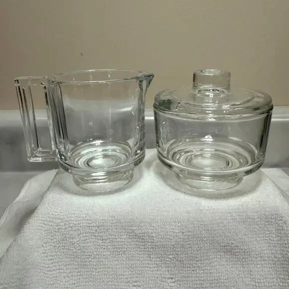 VINTAGE Joe Colombo ARNO Clear Glass Creamer And Covered Sugar ITALY MCM