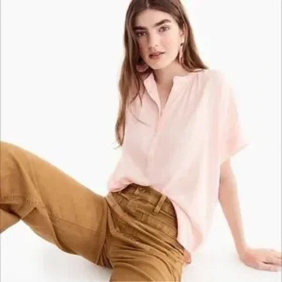 J. Crew Point Sur Light Pink Women's Relaxed Short-Sleeve Button Down Top