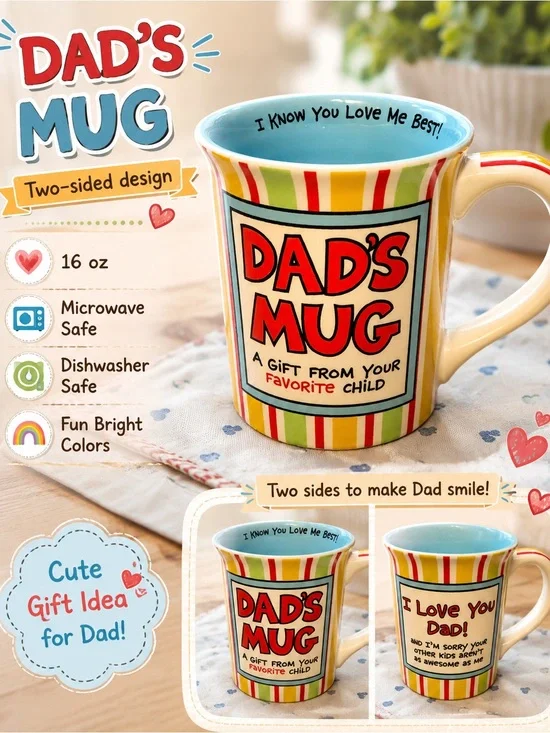 Dad's Mug Colorful Striped Ceramic Coffee Mug - Blue Interior