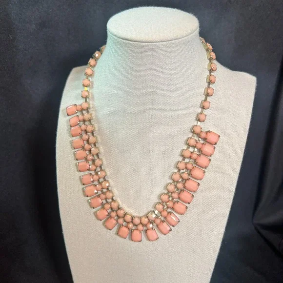 Pink Rhinestone Bib Necklace Statement Pastel Glass Stones 7