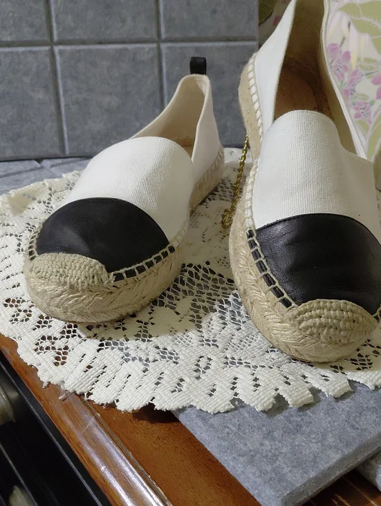 J. Crew White Canvas Espadrilles with Black Toe Cap