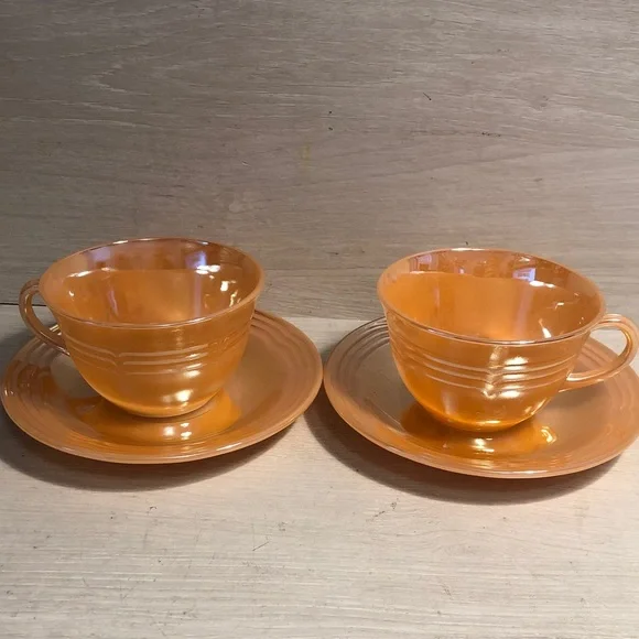 Vintage Fire King peach luster cup and saucer Bundle lot of 2