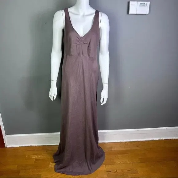 J. Crew‎ dress size 12 Tall long line linen brown minimalist relaxed slimming