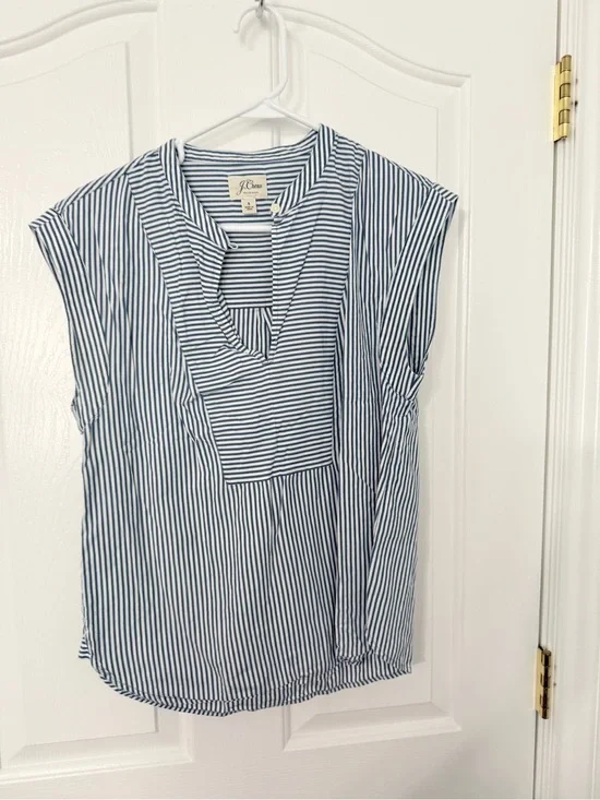 J. Crew Blue & White Striped Cap-Sleeve Blouse