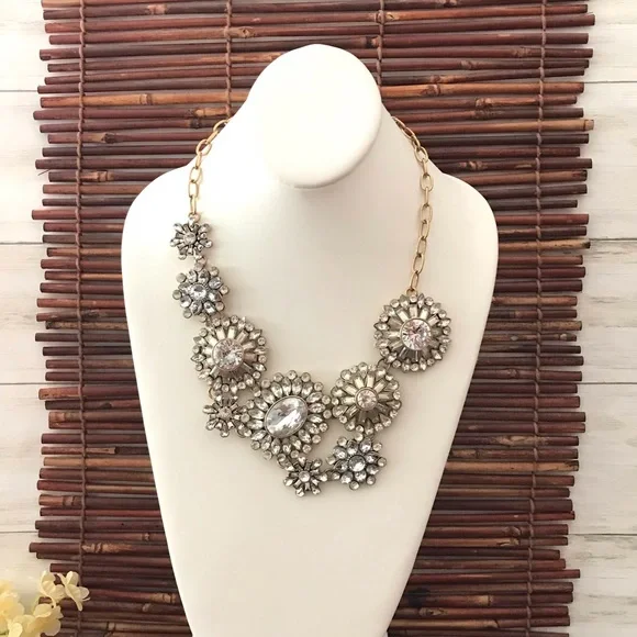 J. Crew Crystal  Rhinestone Flower Lattice Necklace
