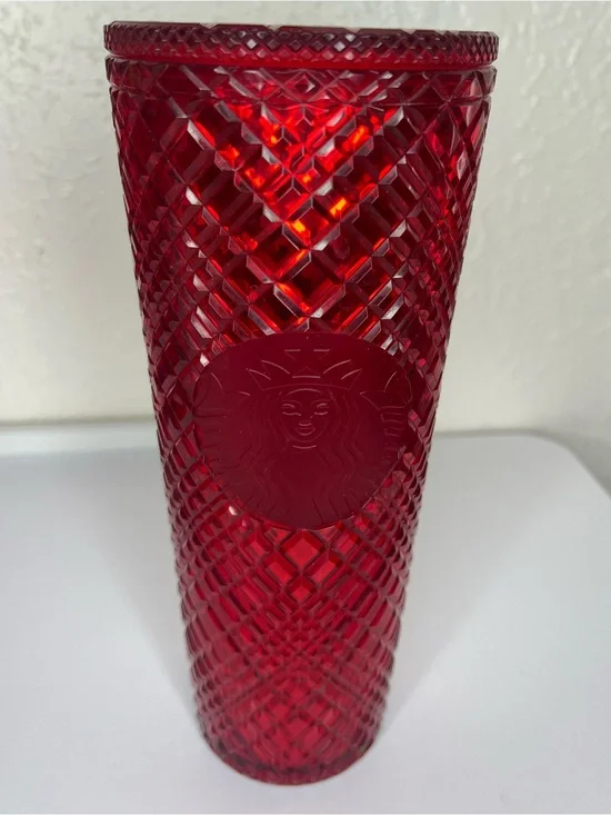 Starbucks 2021 Winter Holiday Red Jeweled 24 oz Cold Cup Tumbler w/ Lid