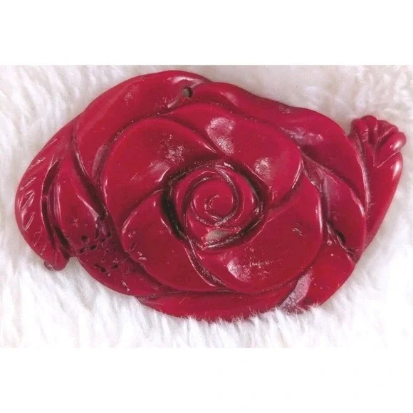 Carved Red Stone Rose Pendant Floral Natural Stone Vintage‎ Chinese Style